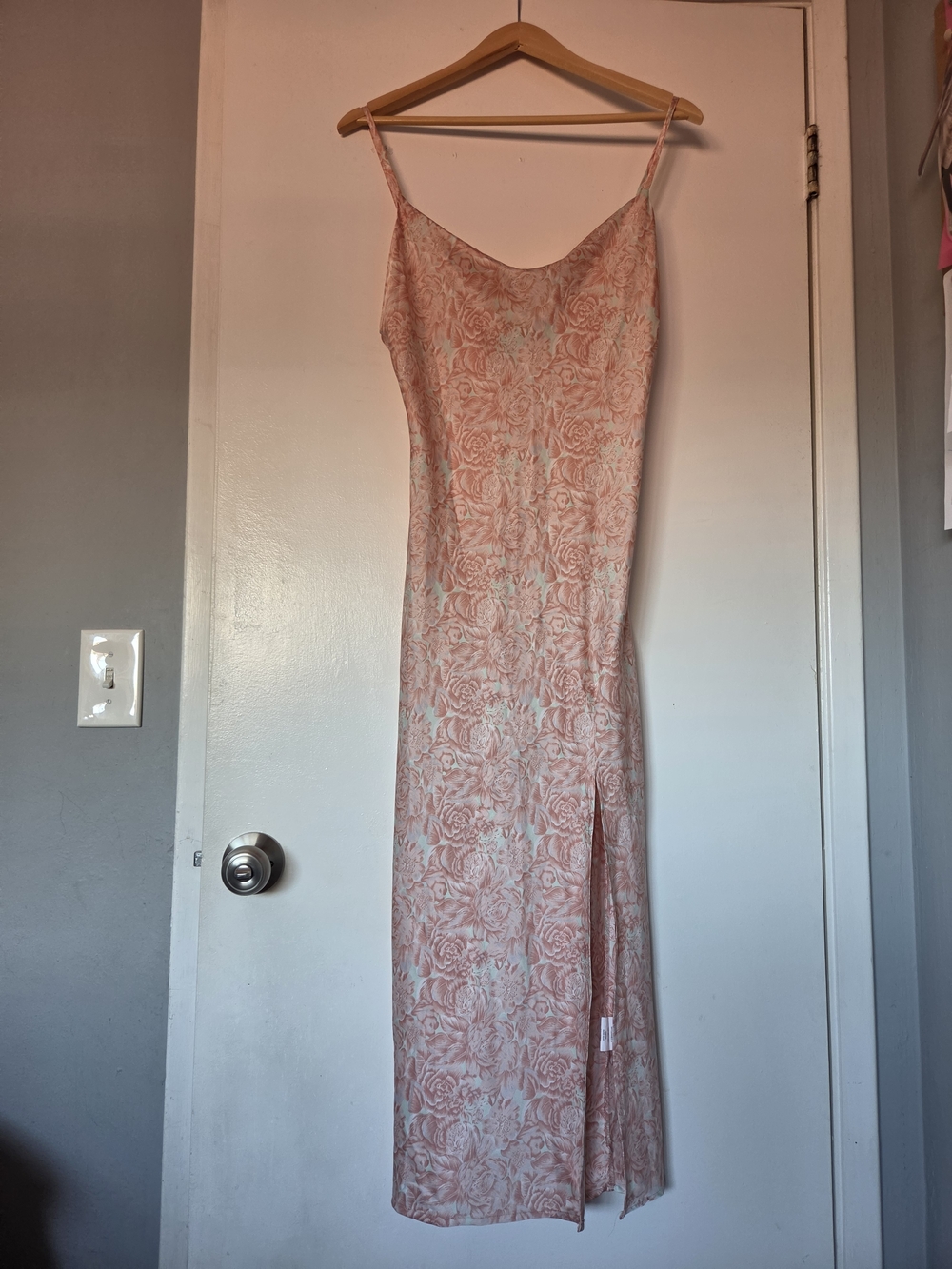 Floral Pink Slip Maxi Dress with Spaghetti Straps